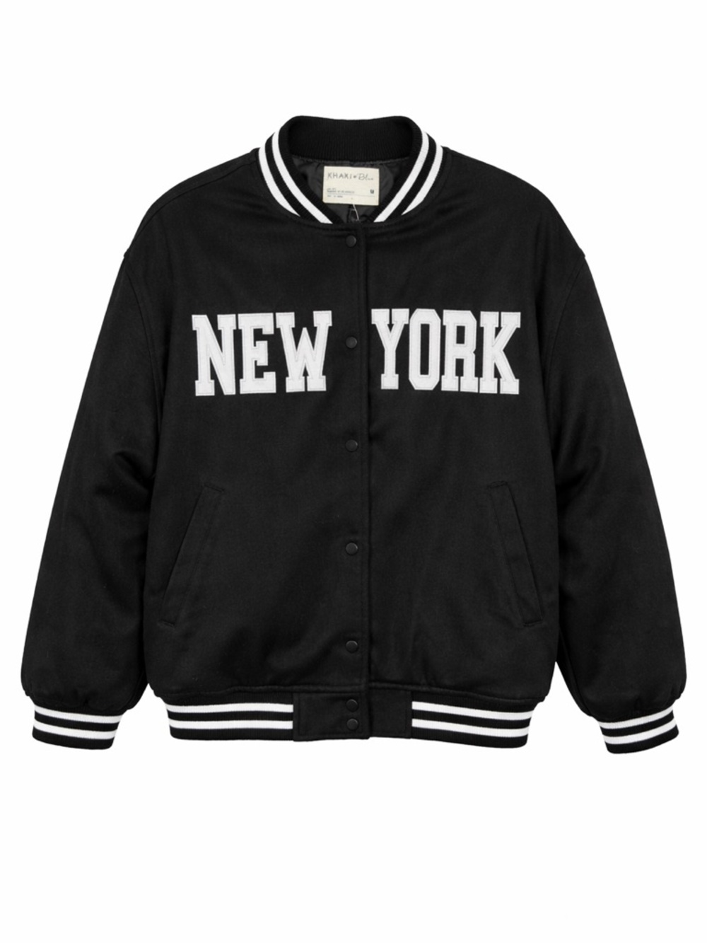 Khaki + Blue New York Varsity Bomber Letterman Jacket Streetwear Athletic Size M